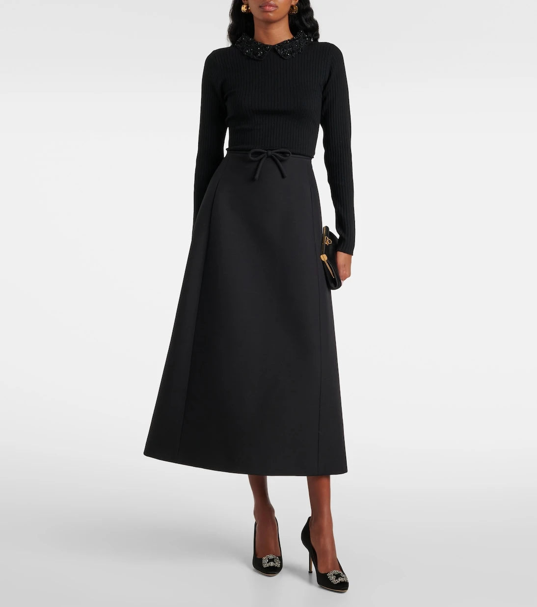 Carolina Herrera - Embellished ribbed-knit wool top