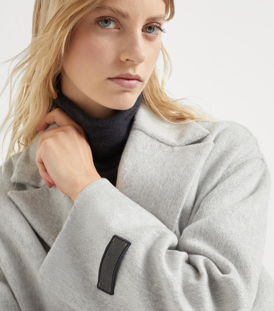 Brunello Cucinelli Grey Cashmere Double-Breasted Peacoat