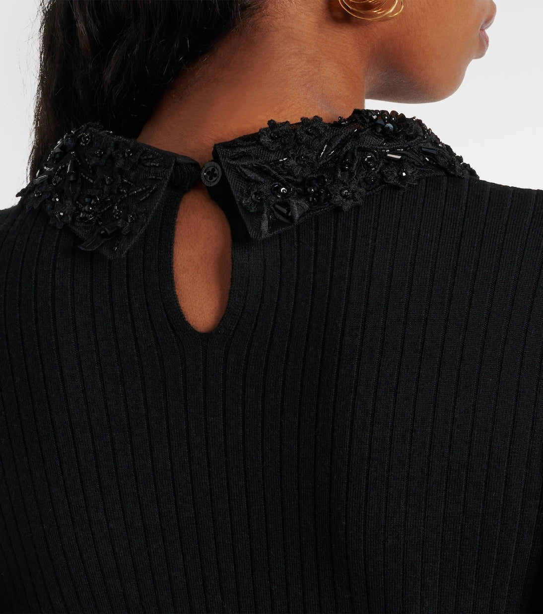 Carolina Herrera - Embellished ribbed-knit wool top