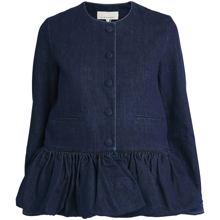 Navy Peplum Denim Jacket