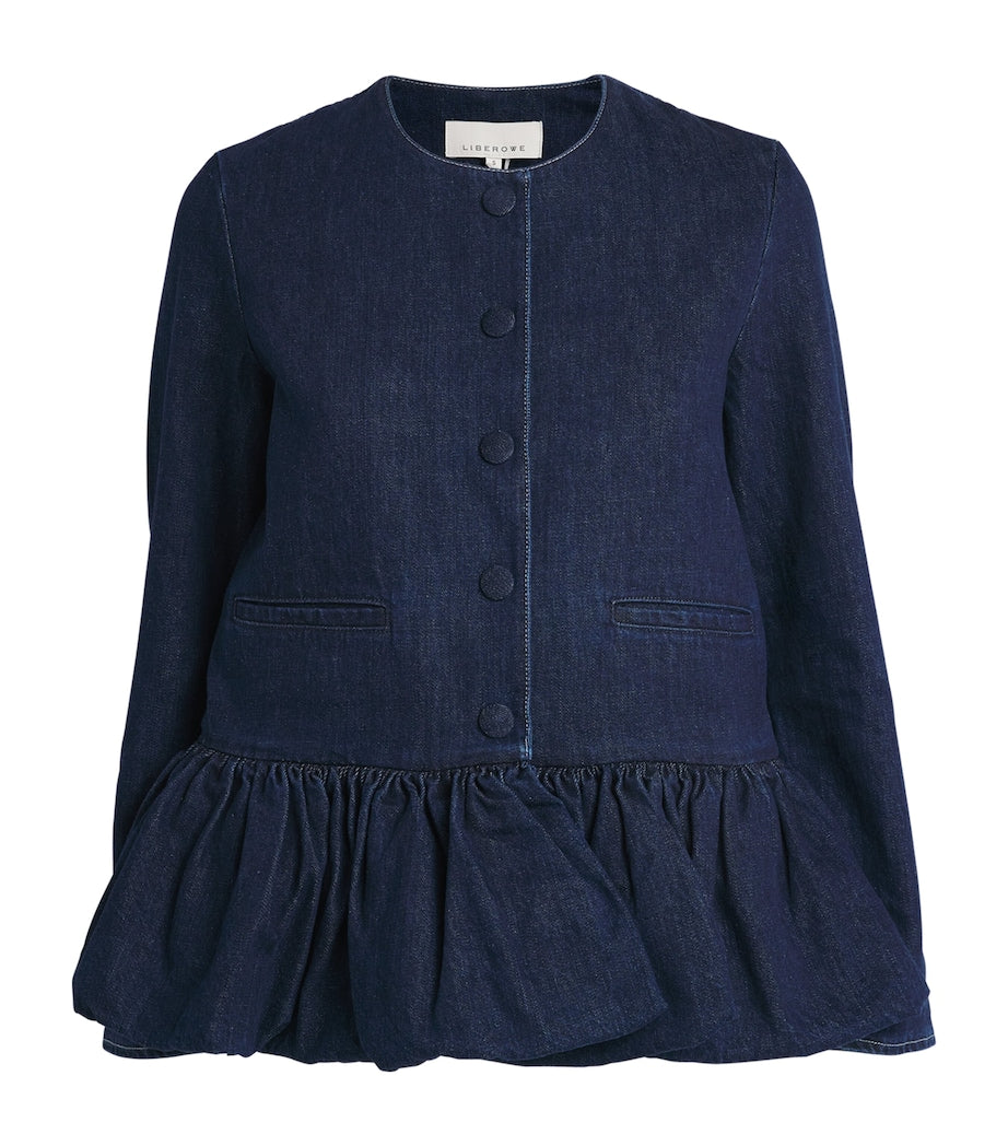 Navy Peplum Denim Jacket