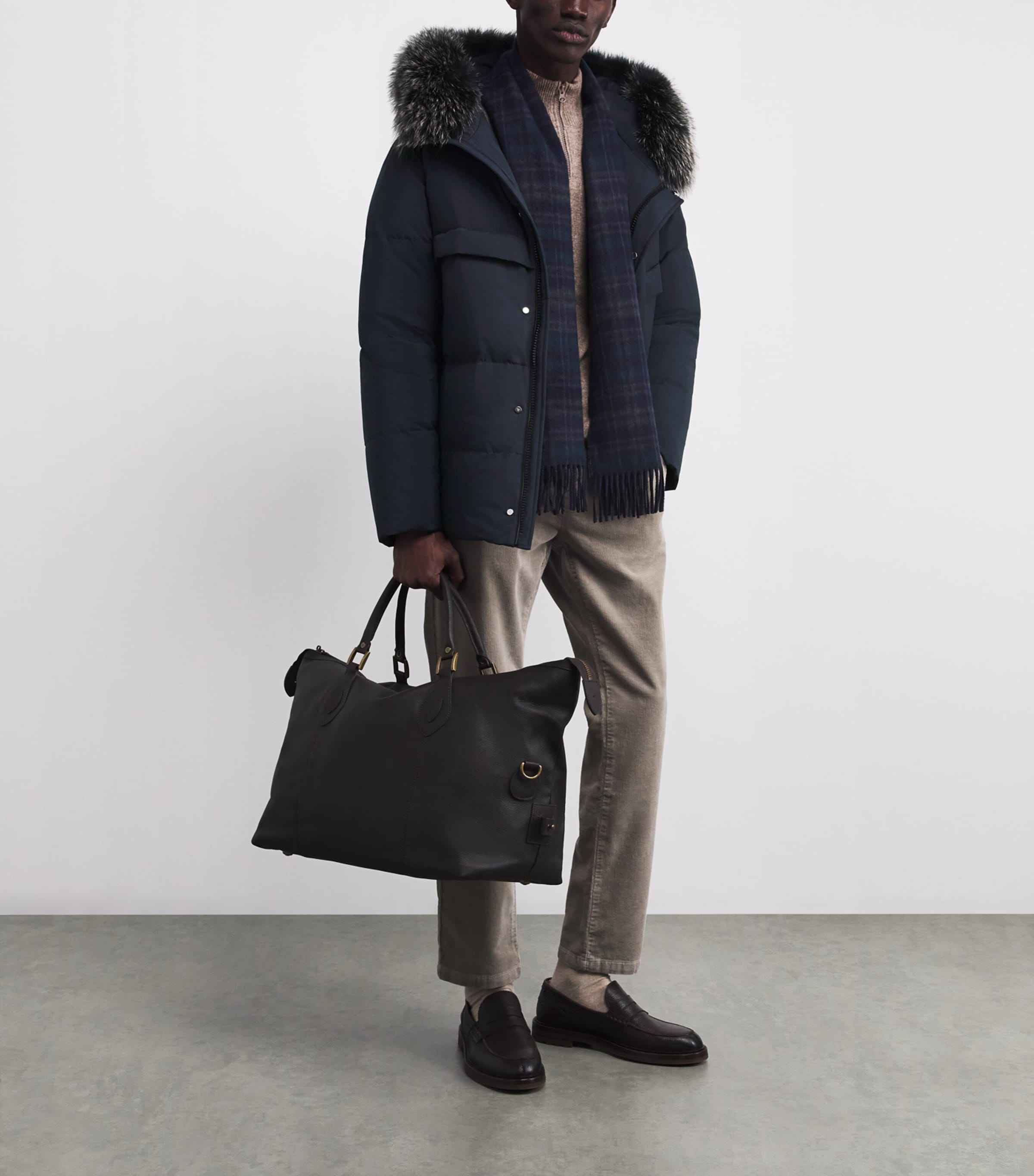 Yves Salomon Navy Down Waterproof Fox Fur-Trim Parka Coat