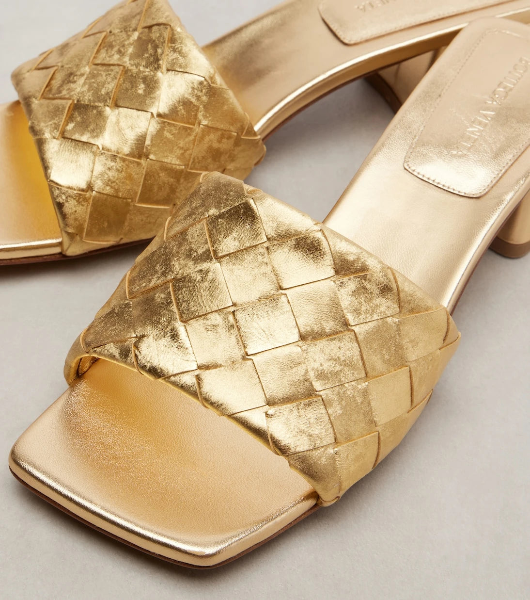 Bottega Veneta - Parco Intrecciato metallic leather mules