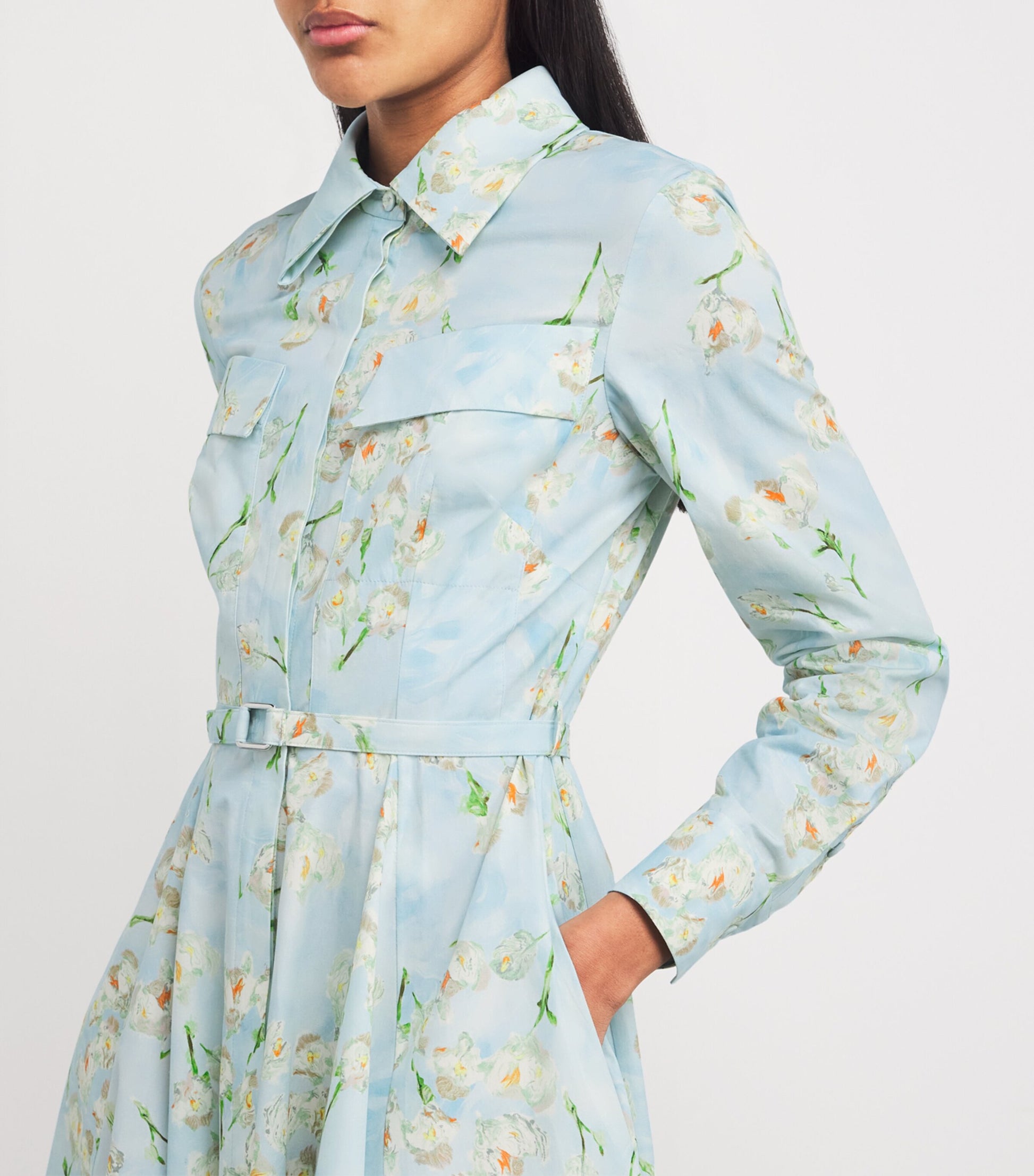 Emilia Wickstead Blue Cotton Floral Emmalyna Midi Dress