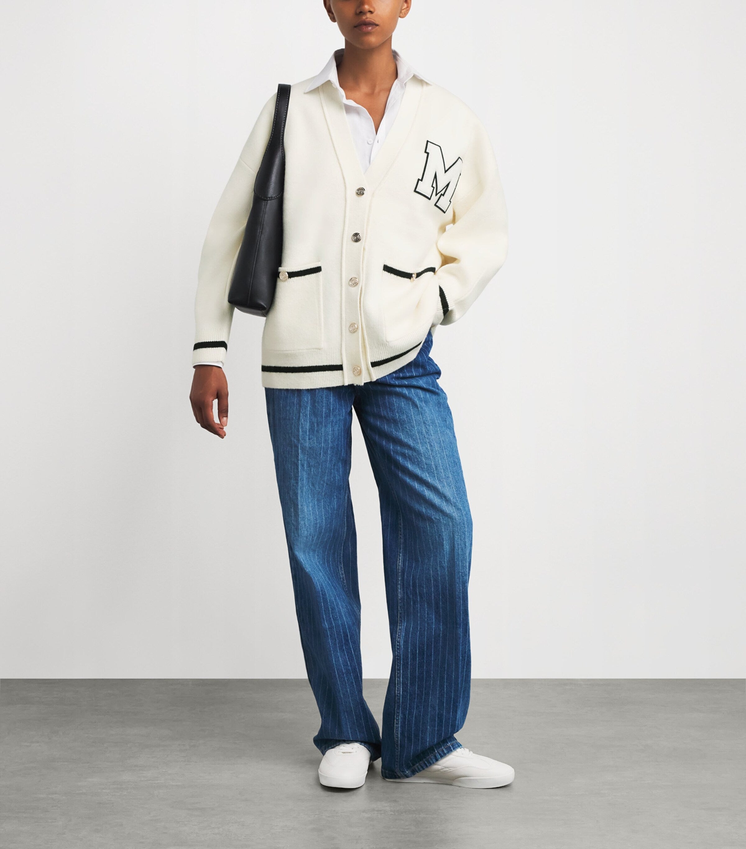 Maje White Monogram Appliqué Cardigan