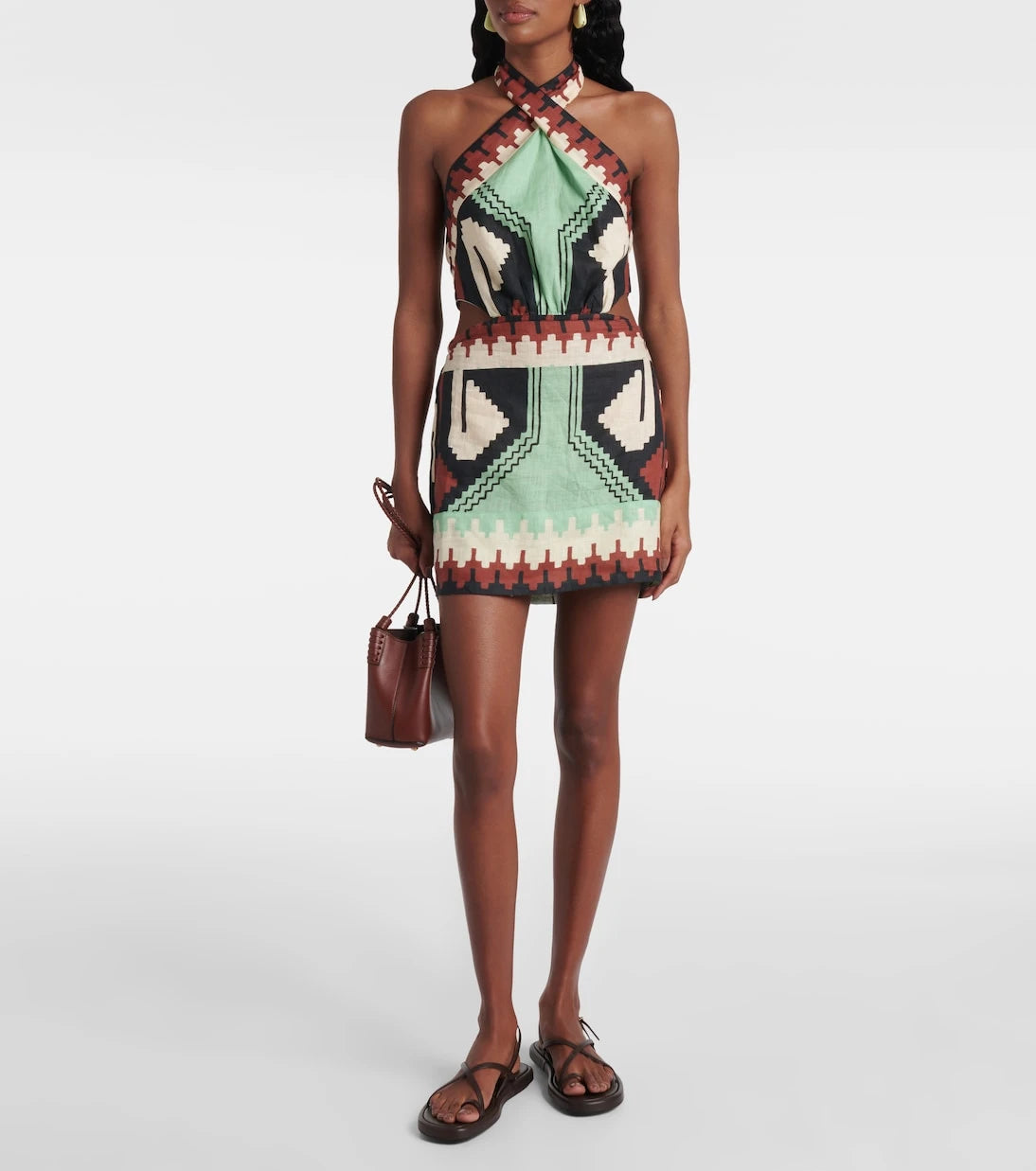 Johanna Ortiz - Printed halterneck linen minidress