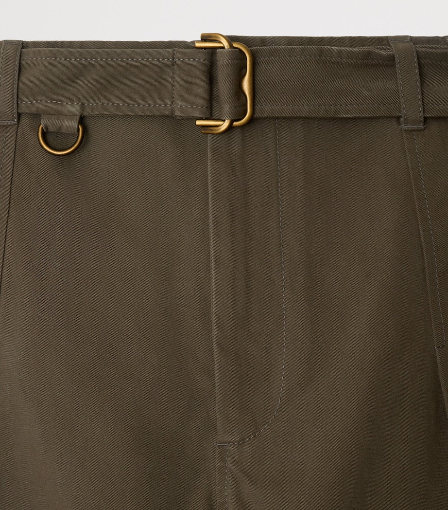 Brown Cotton Gabardine Belted Shorts
