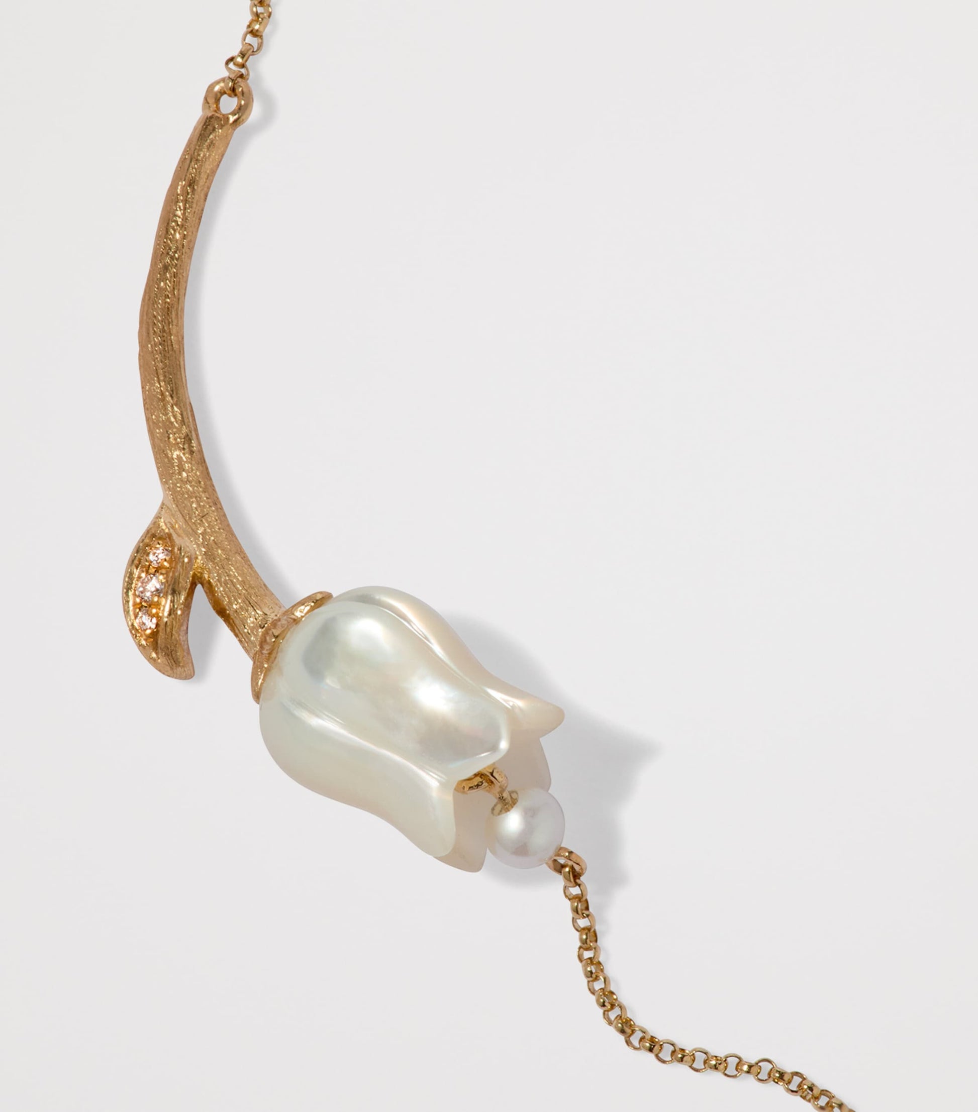 Annoushka Yellow Gold, Diamond and Pearl Tulips Chain Necklace