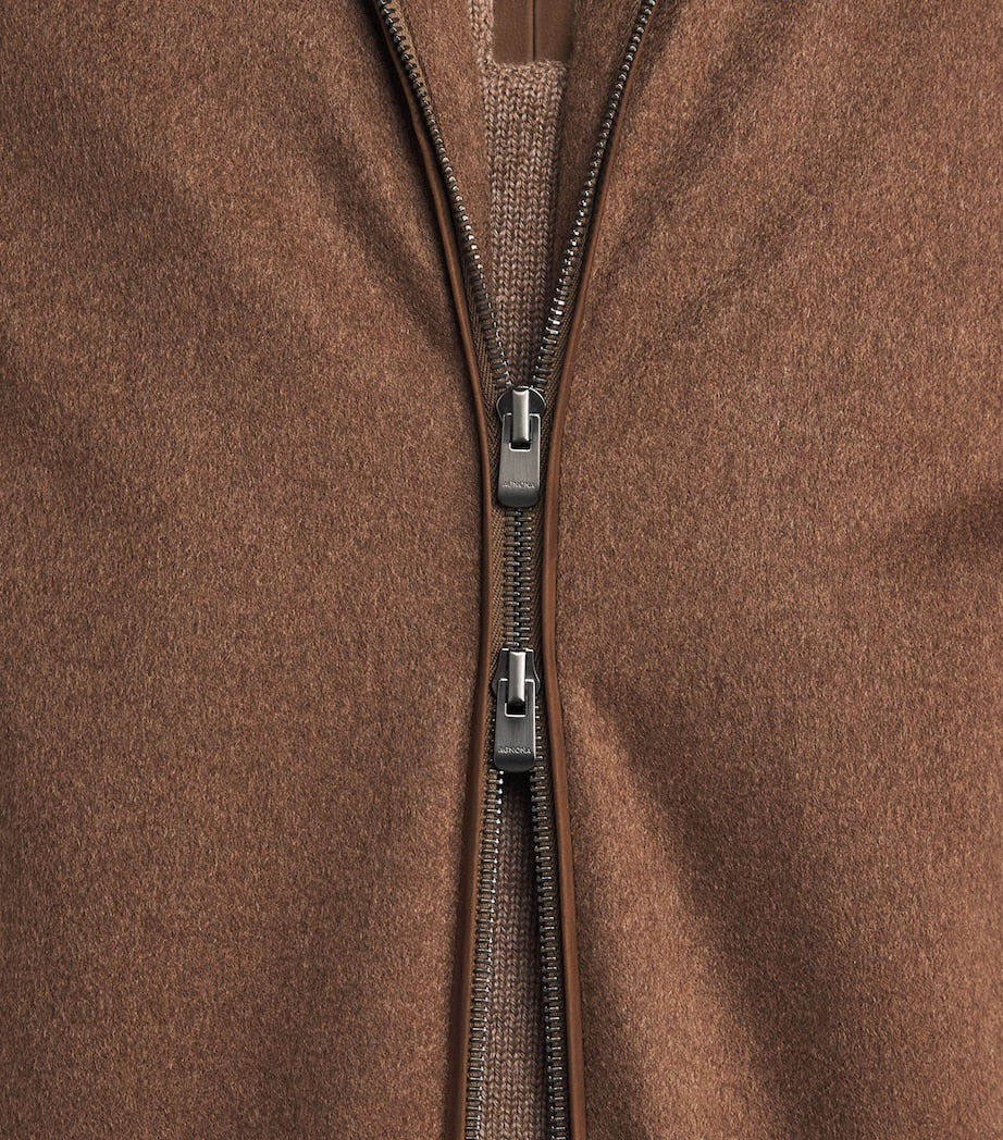 Agnona Brown Cashmere High-Neck Bomber Jacket