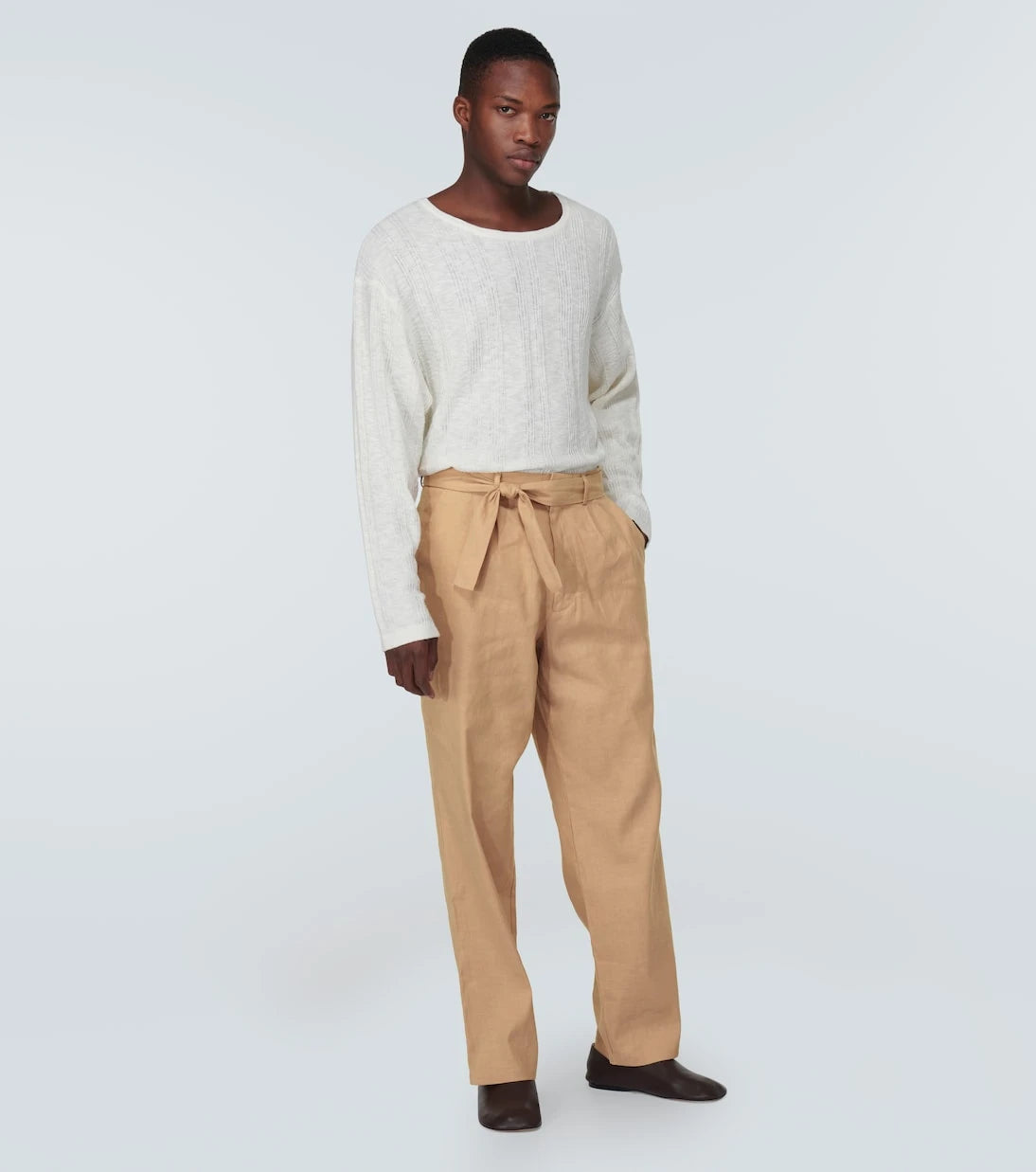 Commas - High-rise linen and cotton straight pants