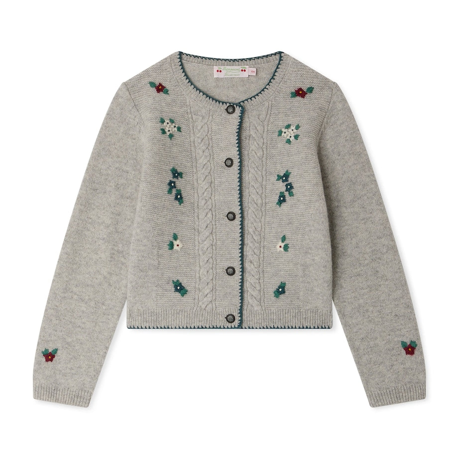 Bonpoint Grey Wool Embroidered Jamina Cardigan (4-8 Years)