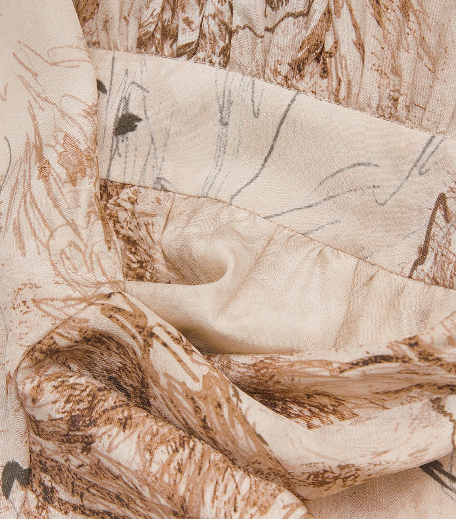 Eleventy Beige Silk Printed Maxi Dress