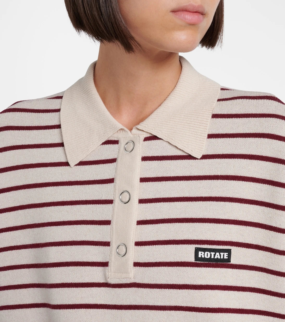 Rotate - Striped knitted polo shirt
