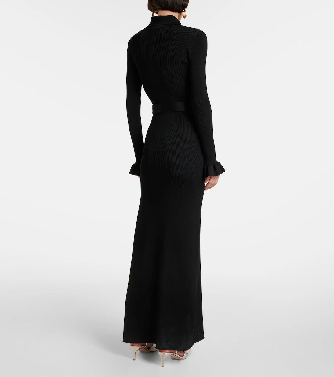 Self-Portrait - Ribbed-knit side-slit maxi dress