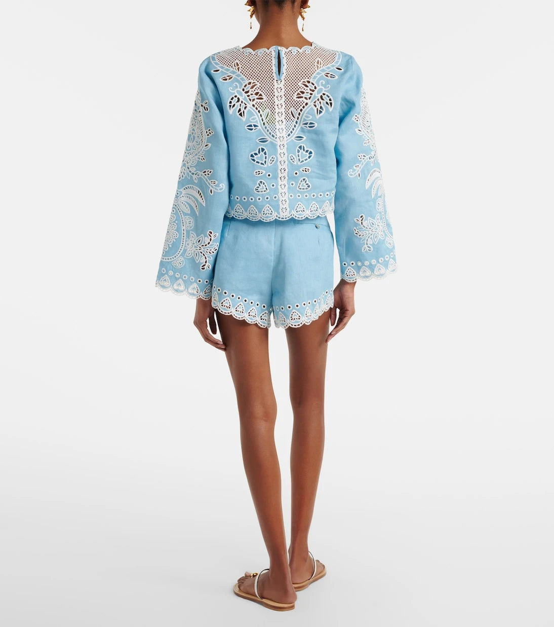 Farm Rio - Embroidered belted linen shorts