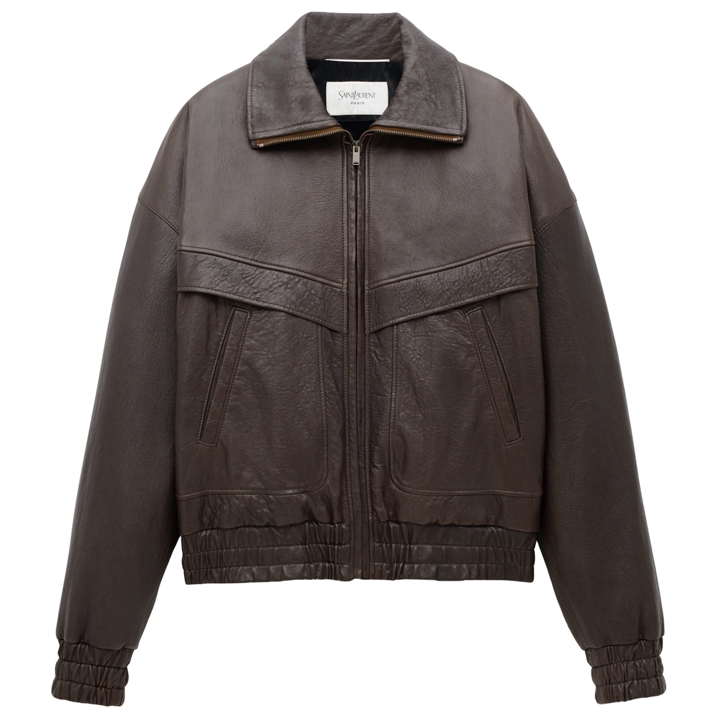 Saint Laurent Brown Leather Bomber Jacket
