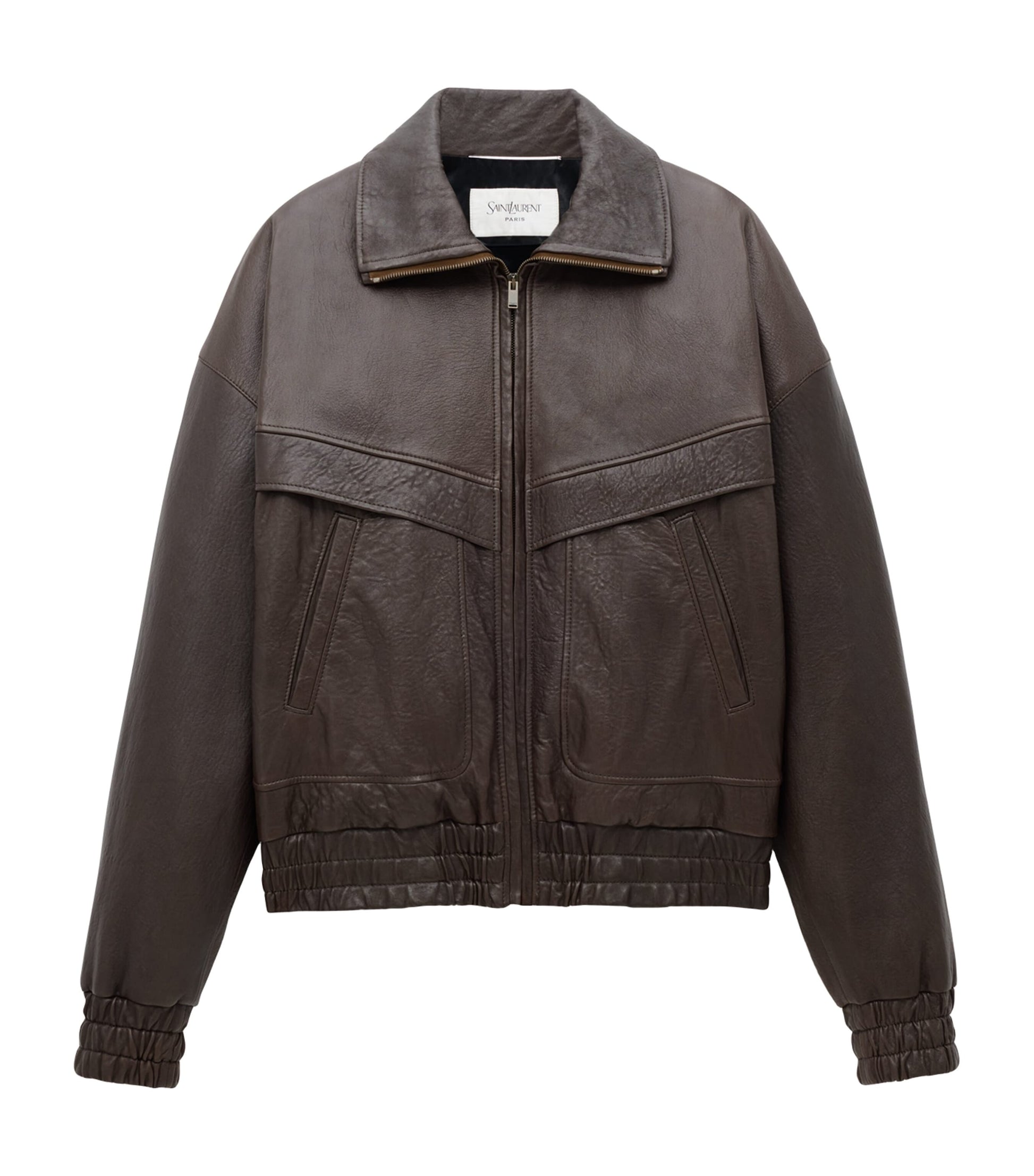 Saint Laurent Brown Leather Bomber Jacket