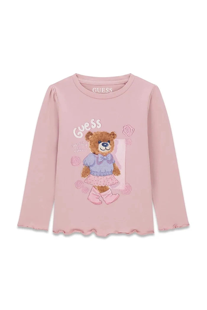 Guess çocuklar için pamuk ve elastanlı uzun kollu bluz
