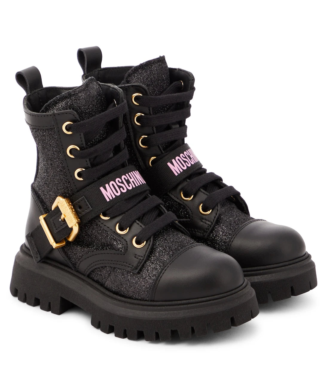 Moschino Kids - Logo leather-trimmed combat boots