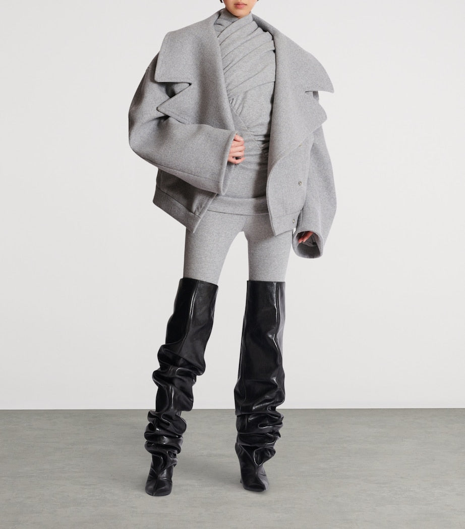 Balmain Grey Draped Knit Top