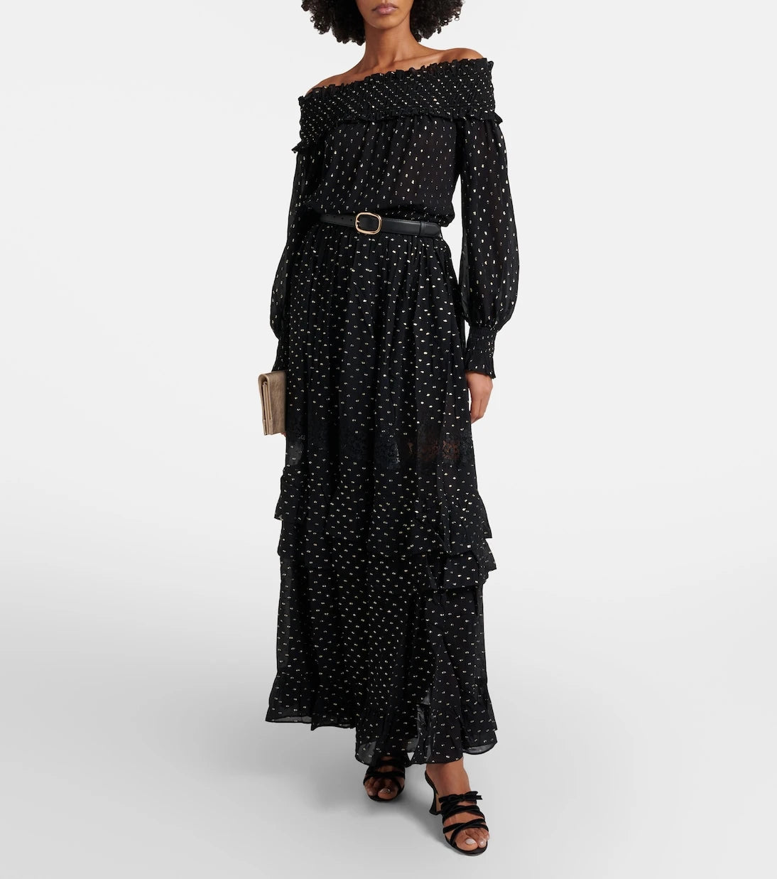 Self-Portrait - Lace-trimmed polka-dot chiffon maxi skirt