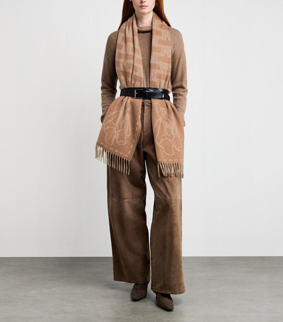 Max Mara Beige Cashmere Monogram Scarf