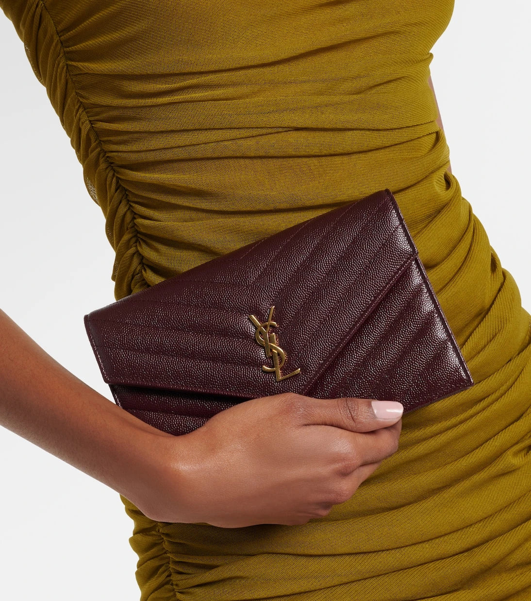 Saint Laurent - Cassandre embellished leather wallet on chain