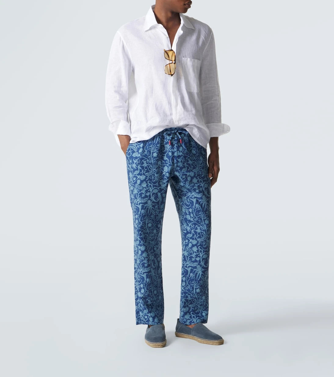Kiton - بنطال كتان مطبوع بقصة مستقيمة