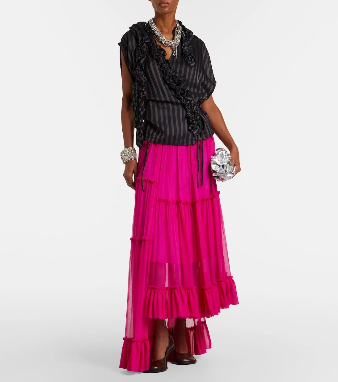 Dries Van Noten - Asymmetric silk muslin skirt