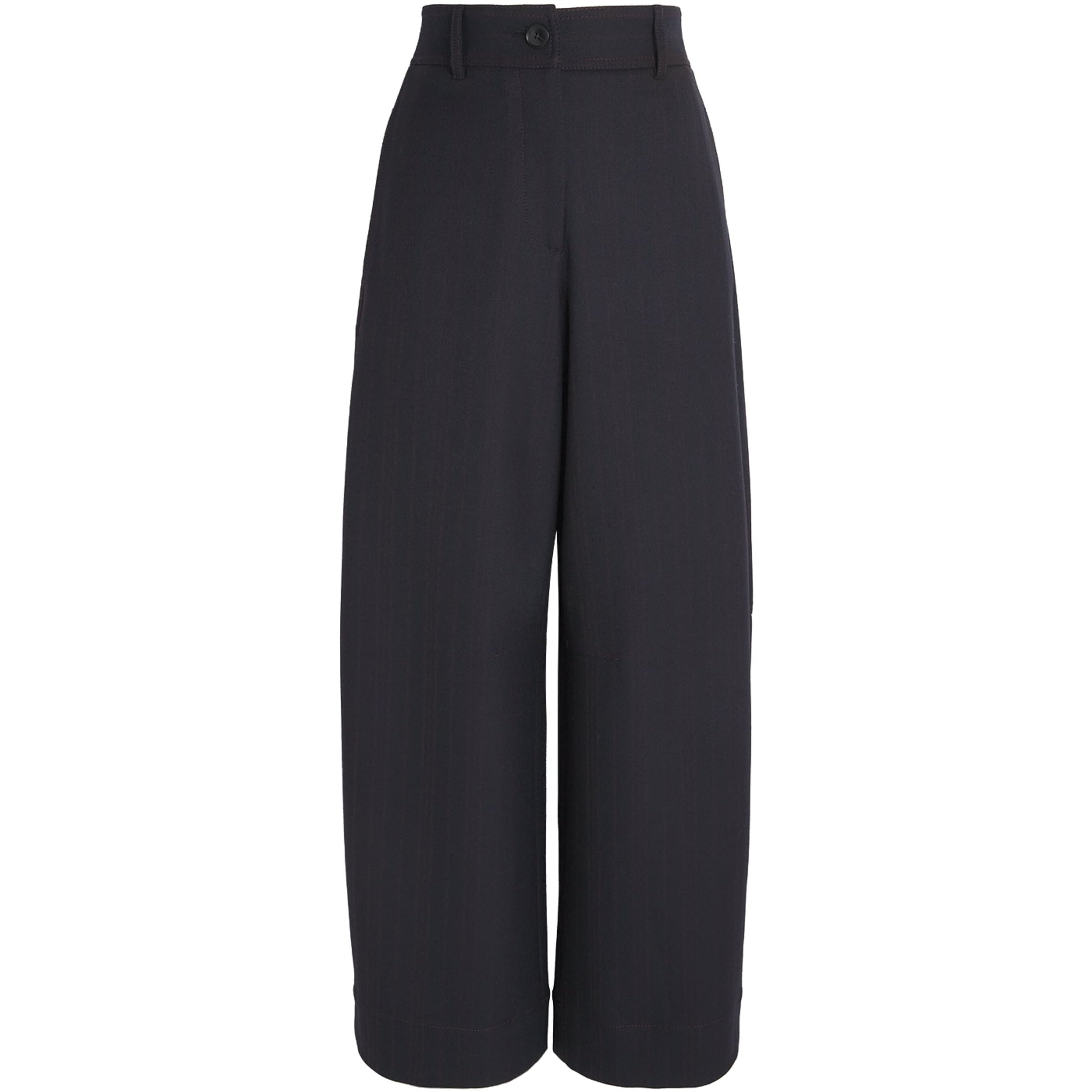 Navy Pinstripe Barrel-Leg Trousers