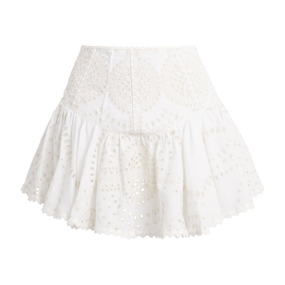 Charo Ruiz Ibiza Ivory Broderie Anglaise Marli Mini Skirt