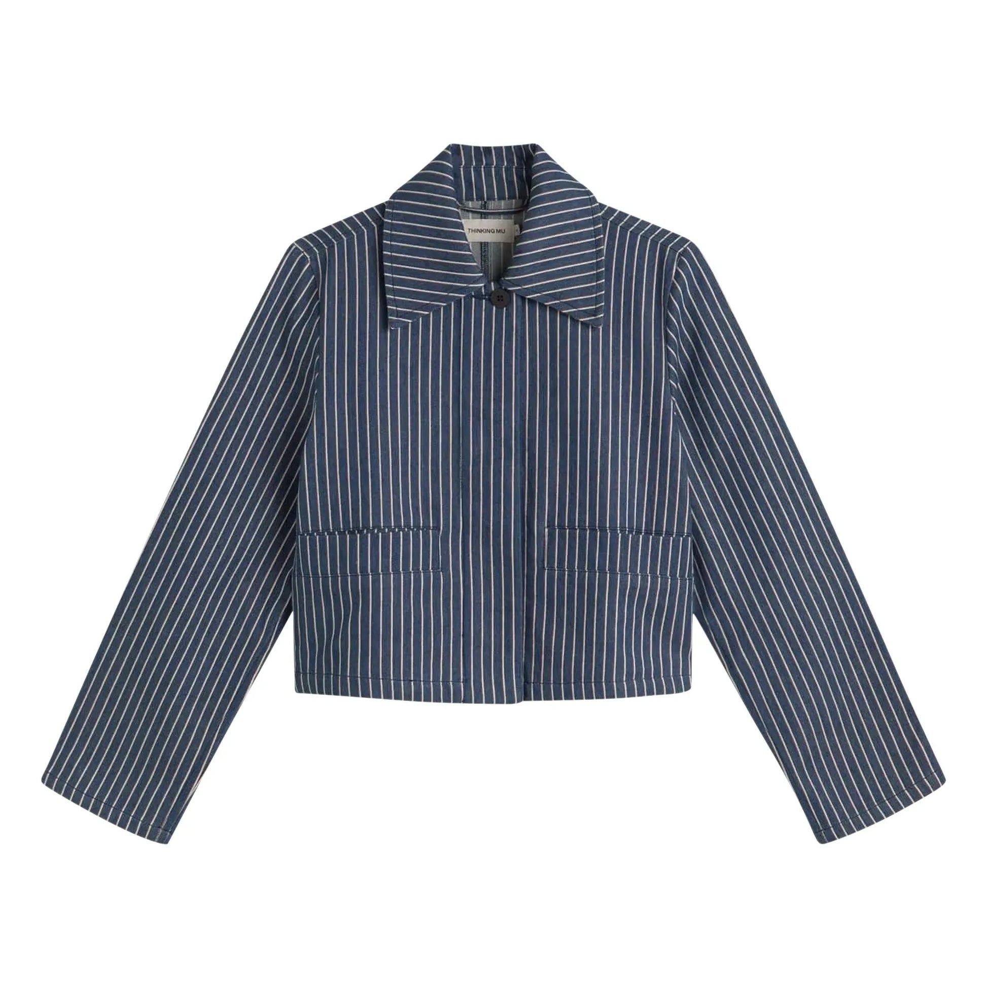 Thinking Mu - Astrid Stripes Organic Cotton Jacket | Grey blue