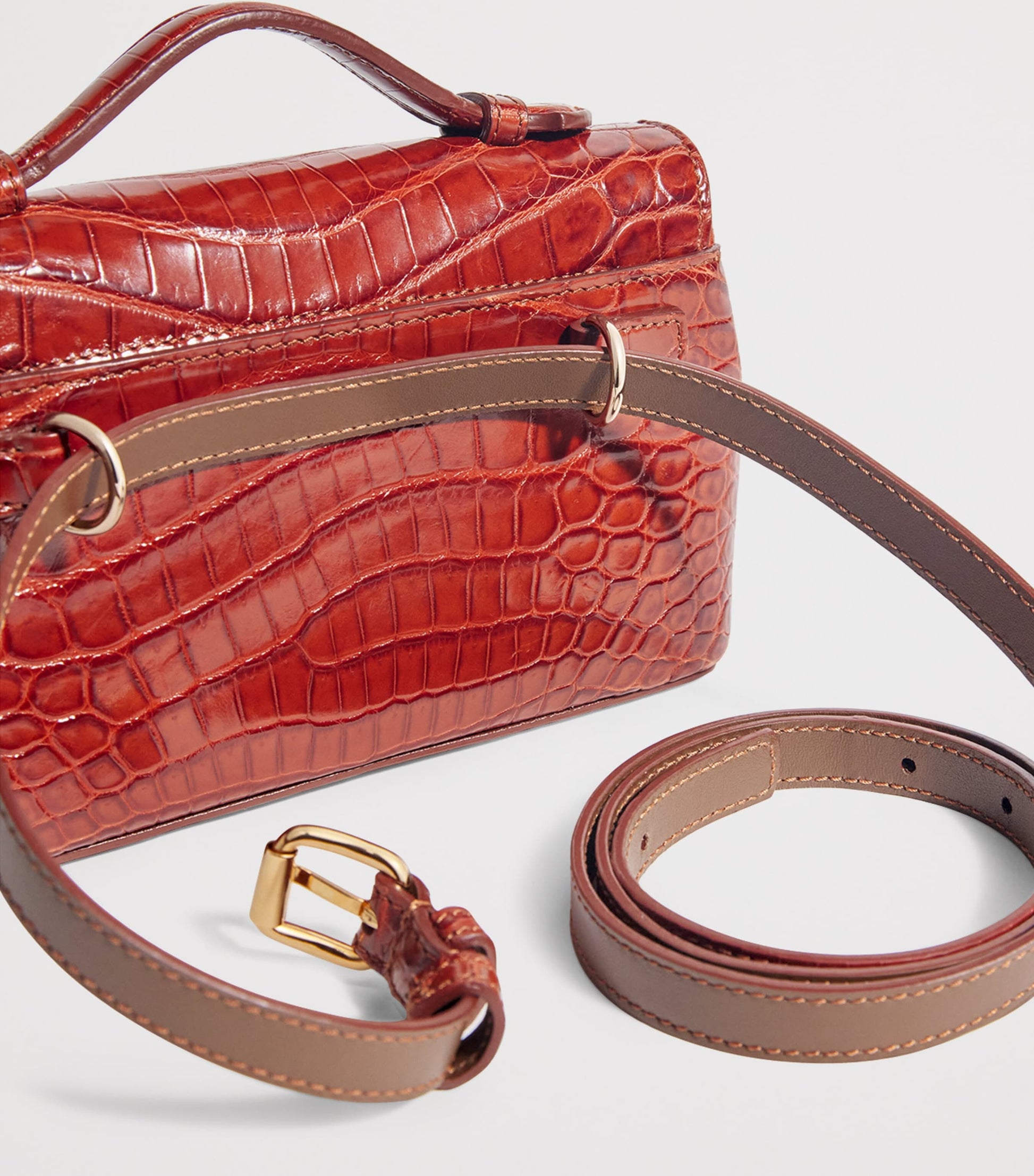 Analeena Gold Crocodile Leather Top-Handle Bag