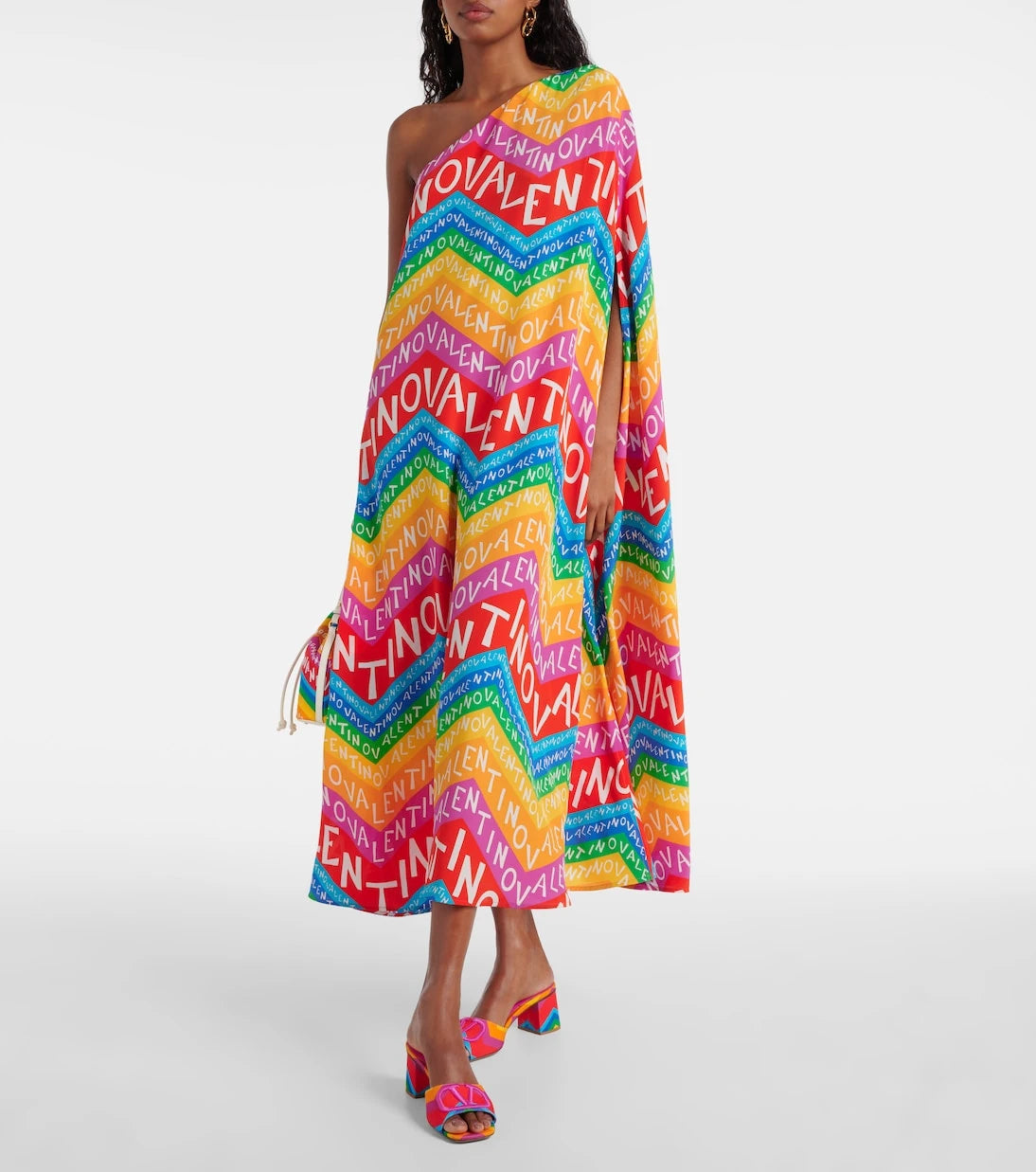 Valentino - Logo one-shoulder silk midi dress