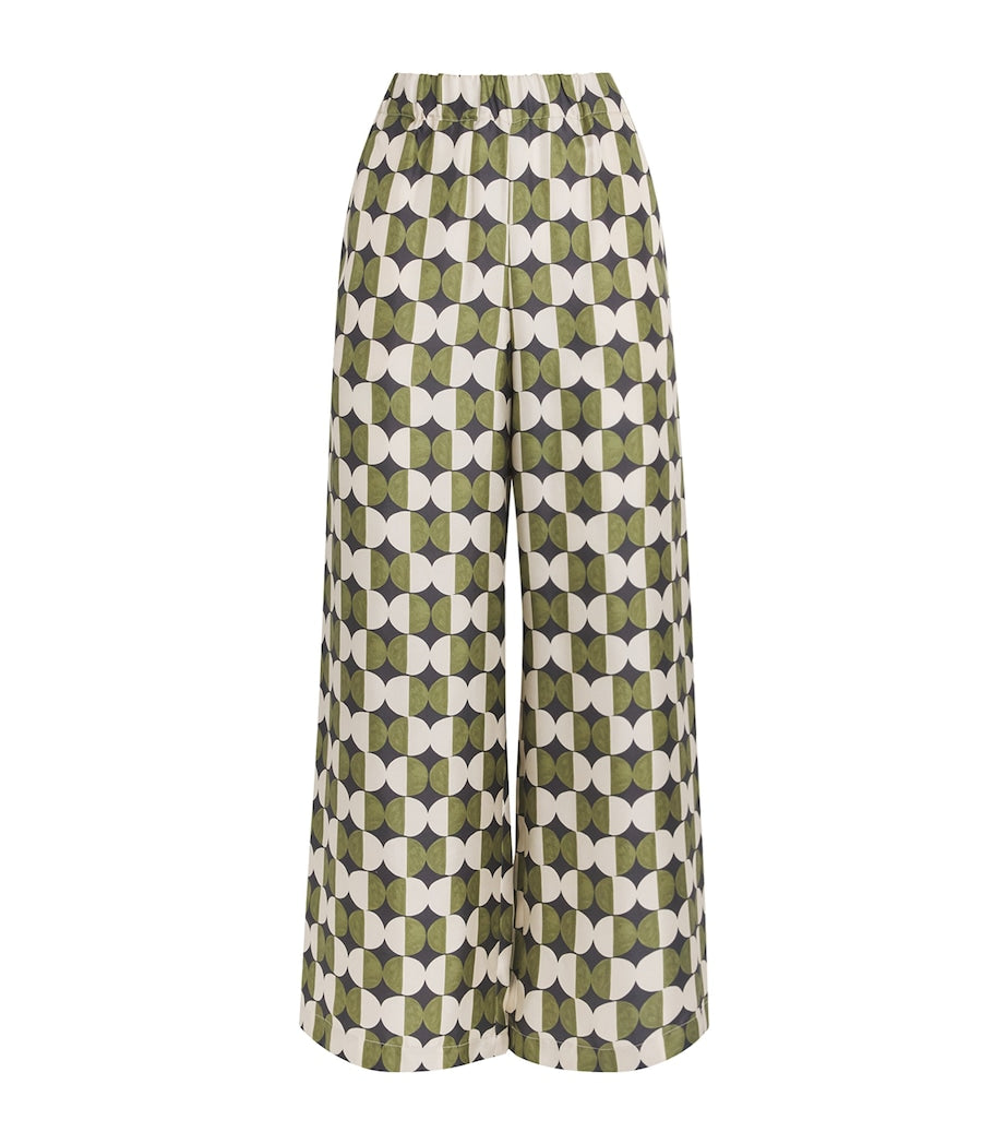 Weekend Max Mara Black Silk Graphic Print Wide-leg Trousers