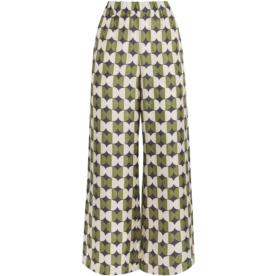 Weekend Max Mara Black Silk Graphic Print Wide-leg Trousers