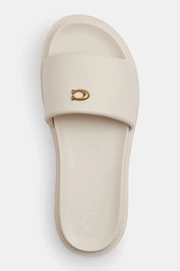 Coach чехли с равна подметка дамски от кожа Brynn Leather Slide Sandal