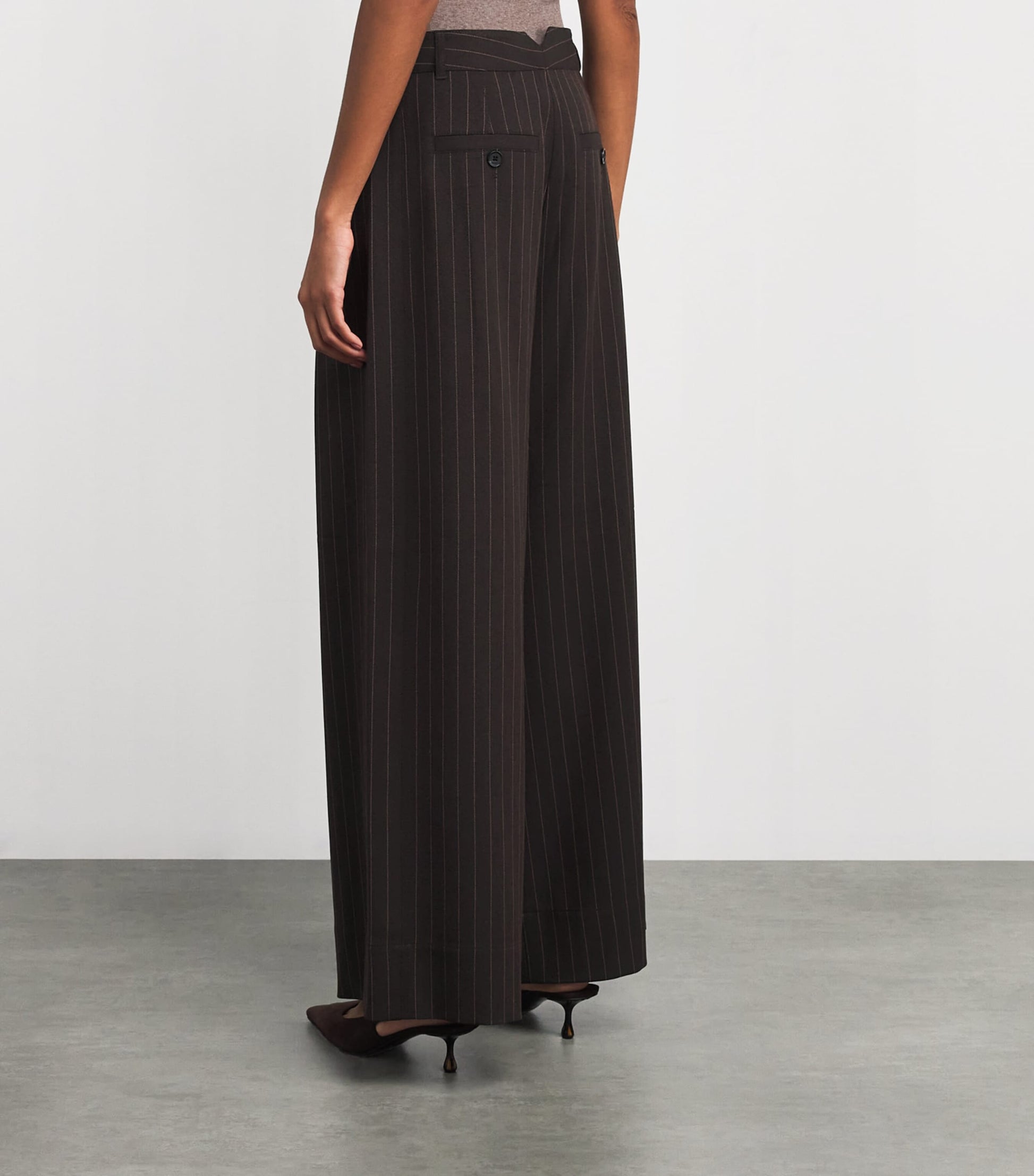 ME+EM Brown Pinstripe Wide-Leg Trousers