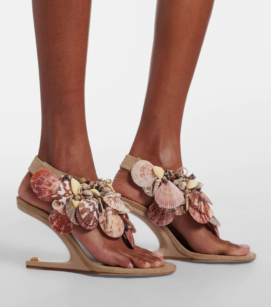 Balmain - Embellished suede slingback wedges