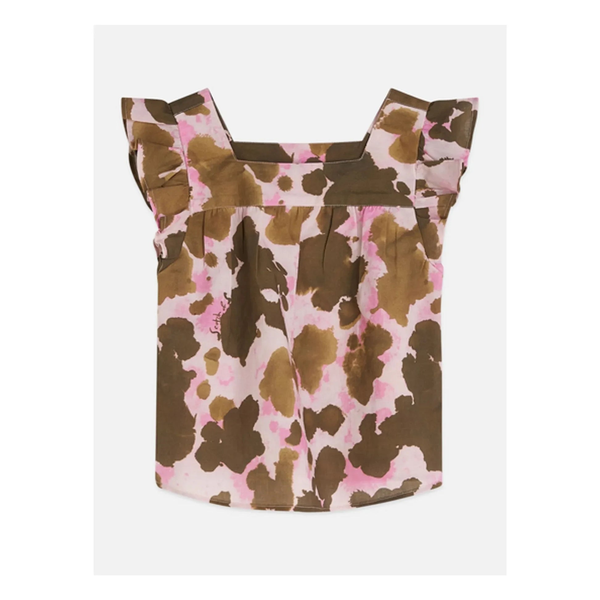 Scotch & Soda - Cow Linen Ruffle Top  | Brown