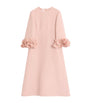 Valentino Pink Wool-Silk Floral-Sleeve Midi Dress