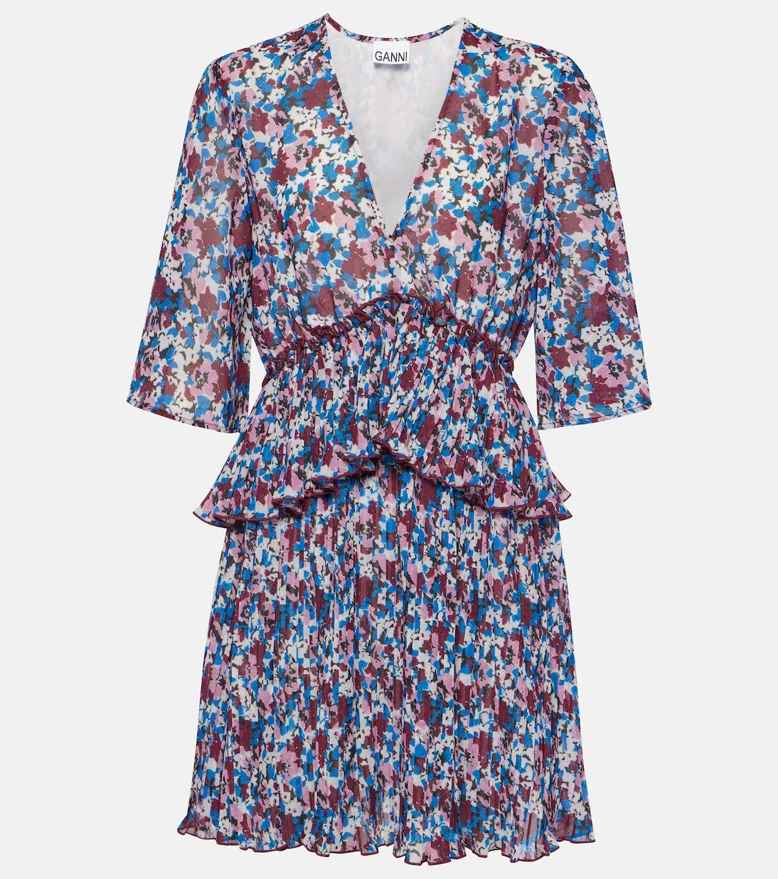 Ganni - Floral pleated georgette minidress