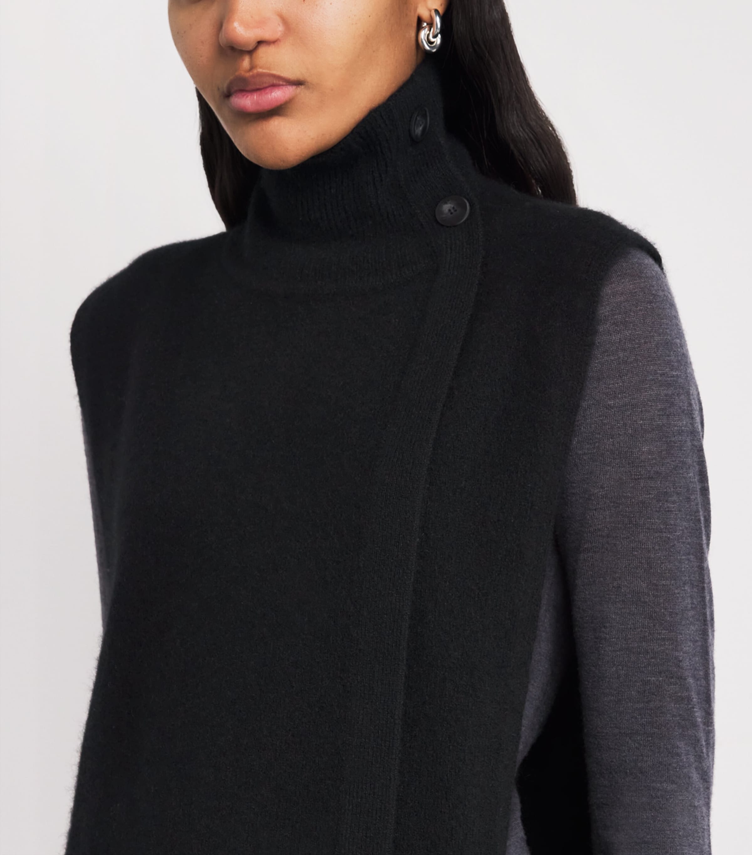 Black Brushed Cashmere Bib Sweater