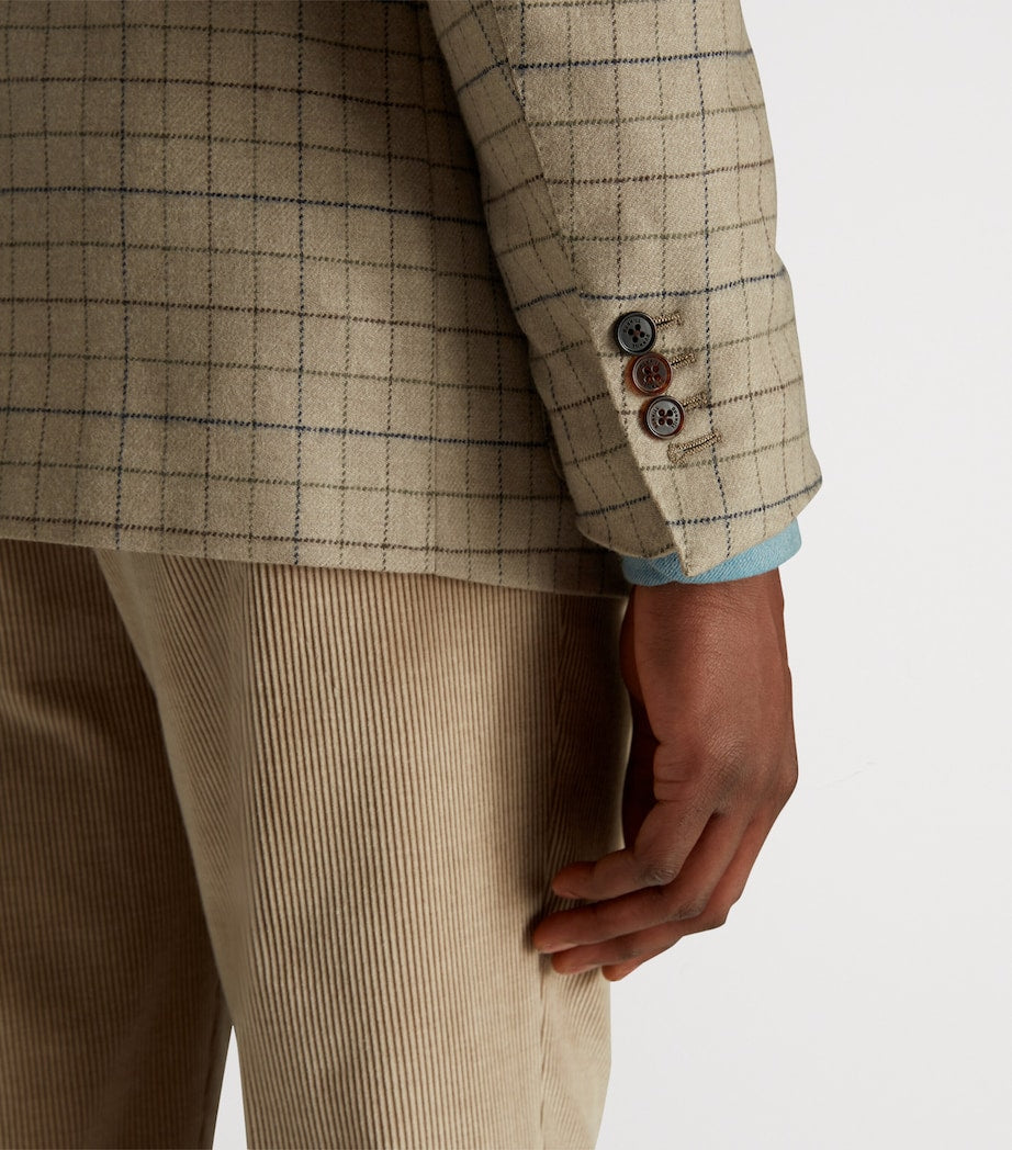 Beige Virgin Wool-Cashmere Tattersall Check Bourdon Blazer