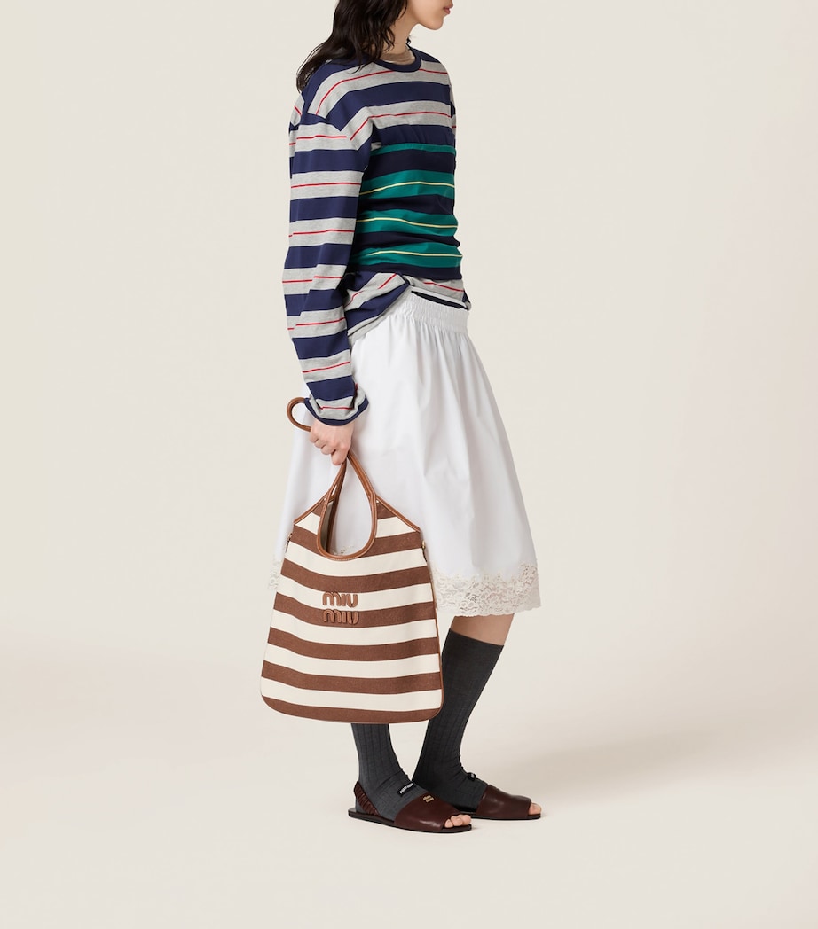 Miu Miu Brown Canvas-Leather Ivy Tote Bag