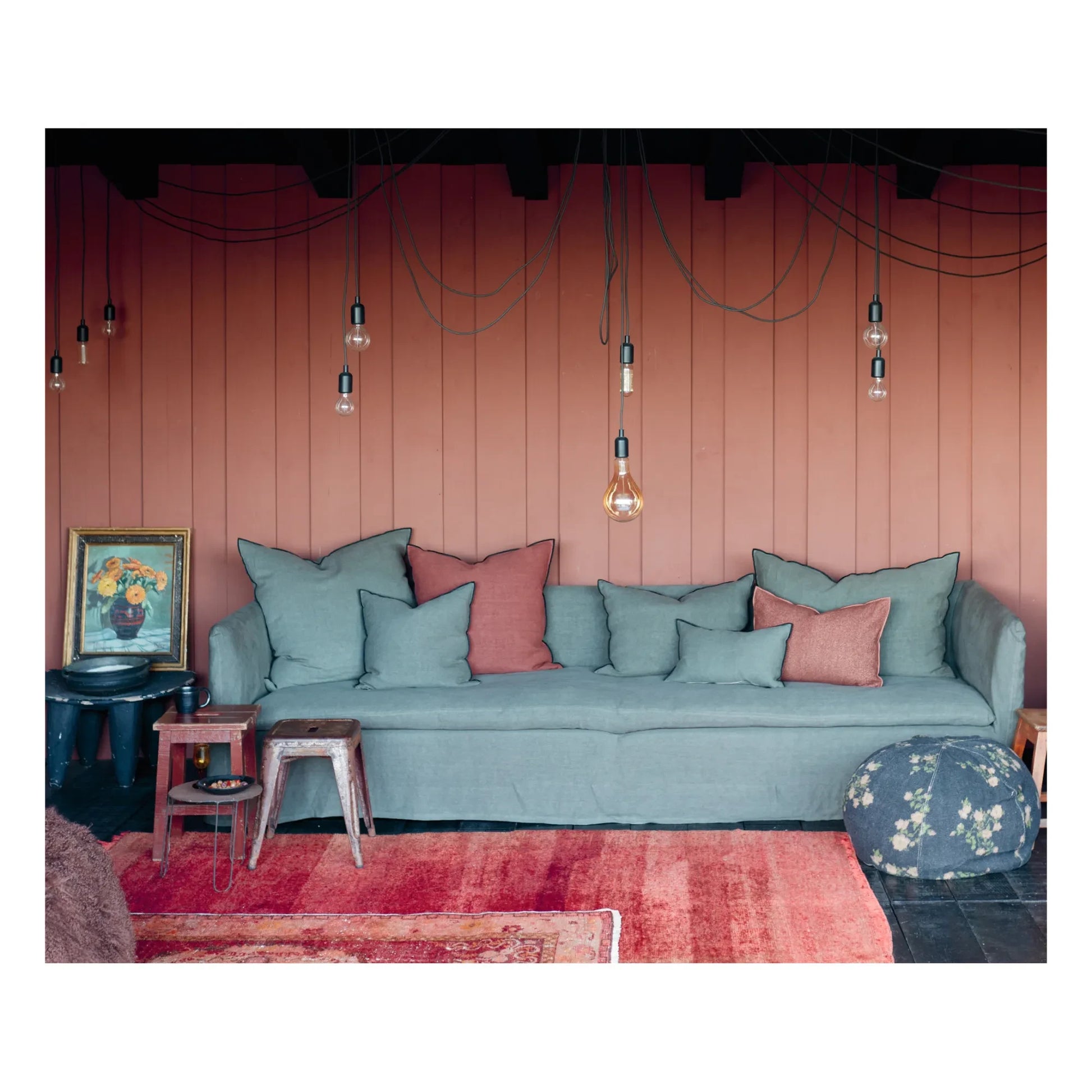 Maison de Vacances - Vice Versa Black Line Stonewashed Linen Cushion | Ink