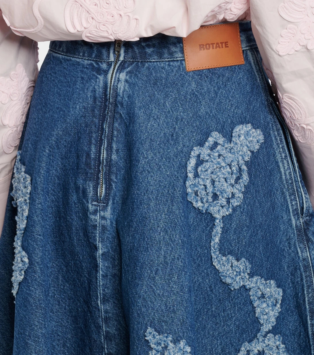 Rotate - Berty embroidered denim midi skirt