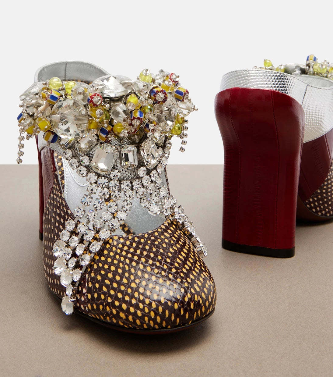 Dries Van Noten - Embellished patchwork leather mules