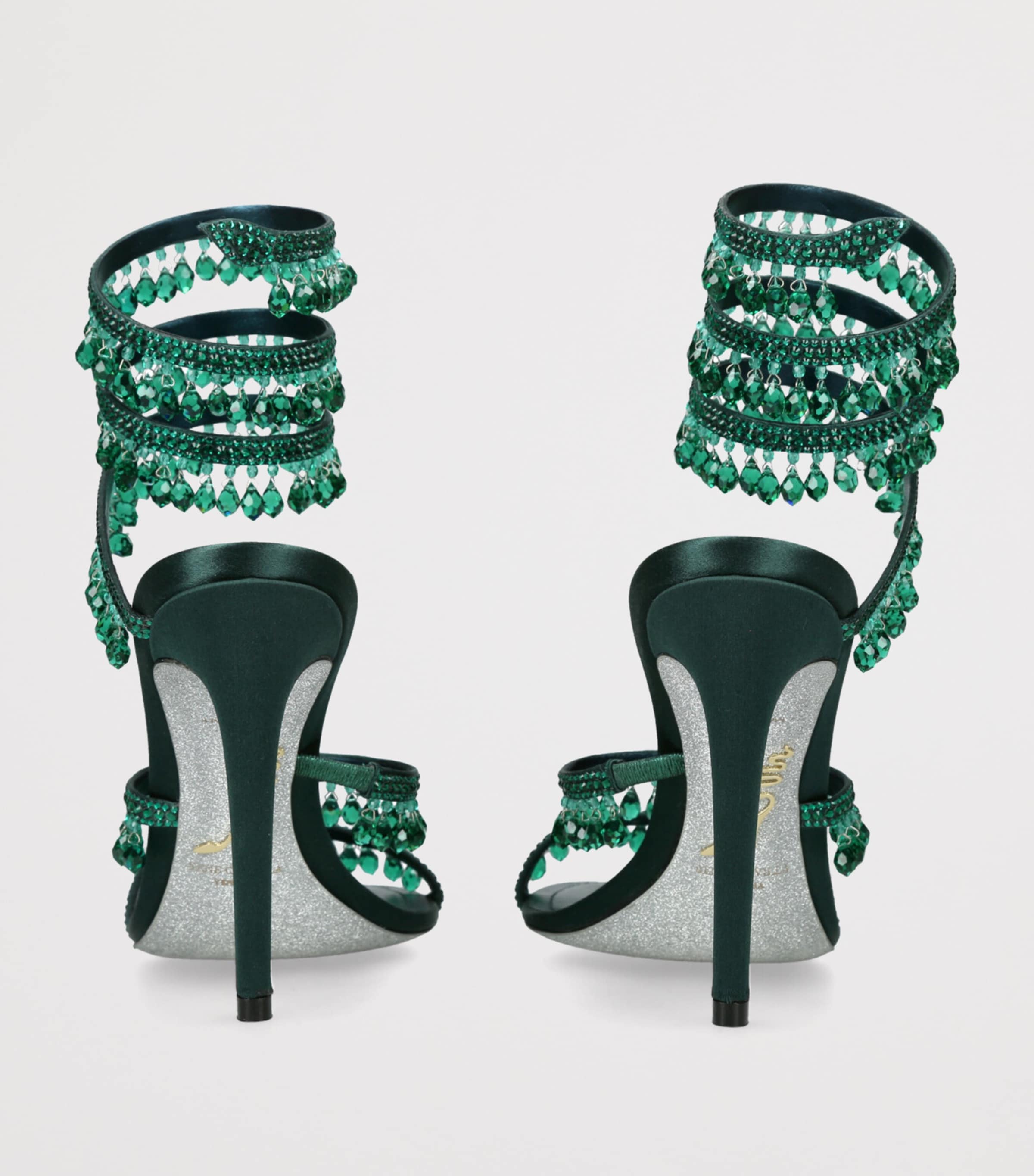 René Caovilla Green Embellished Chandelier Heels 105