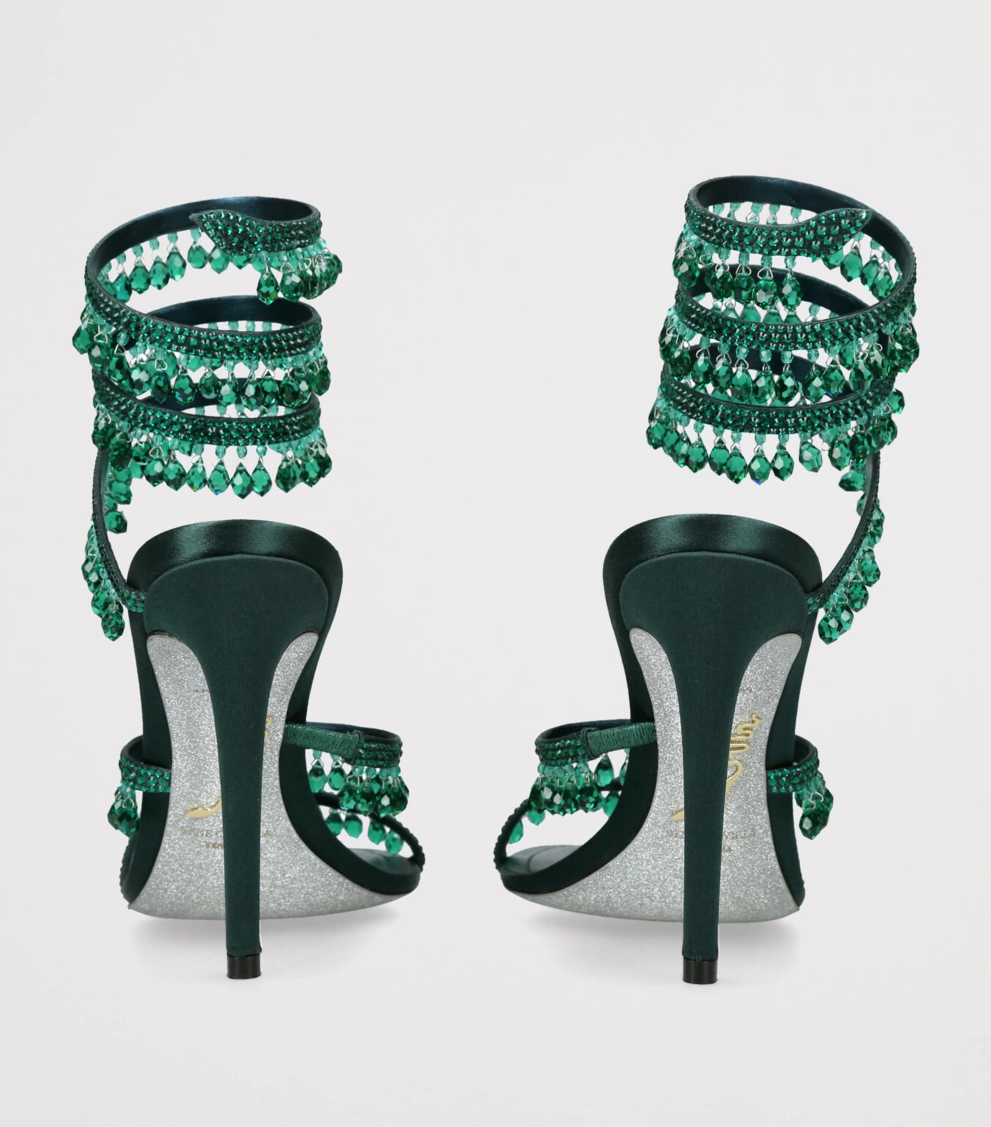 René Caovilla Green Embellished Chandelier Heels 105
